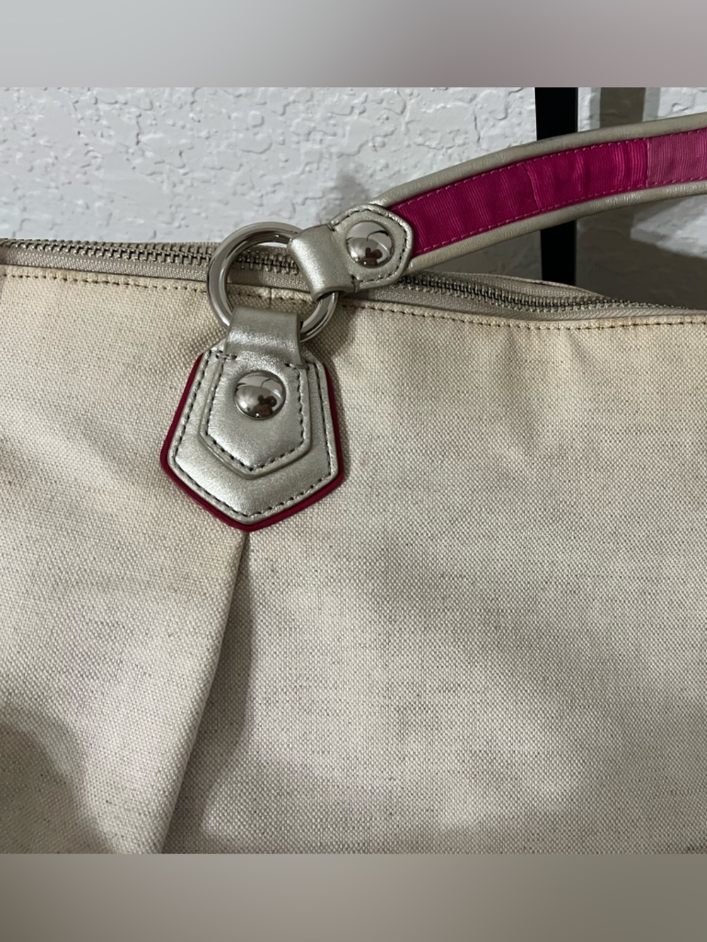 Coach Canvas Poppy Tote Bag with Pink Accents and Silver Hardware - Picture 5 of 10